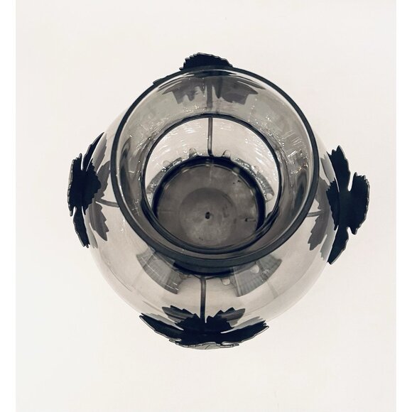 Pewter Maple Leaf Hurricane Pillar Candle Holder 7.25” Smoky Gray Lantern - Picture 9 of 12